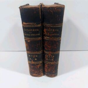 Antique 1861 Cyclopedia Of Biblical Literature Volume 1 & 2 10th Edition Leather